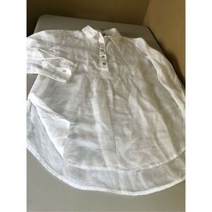Woman's ANTIBES BLANC  White 100% white Lon Sleeve Roll Tab Shirt Size S